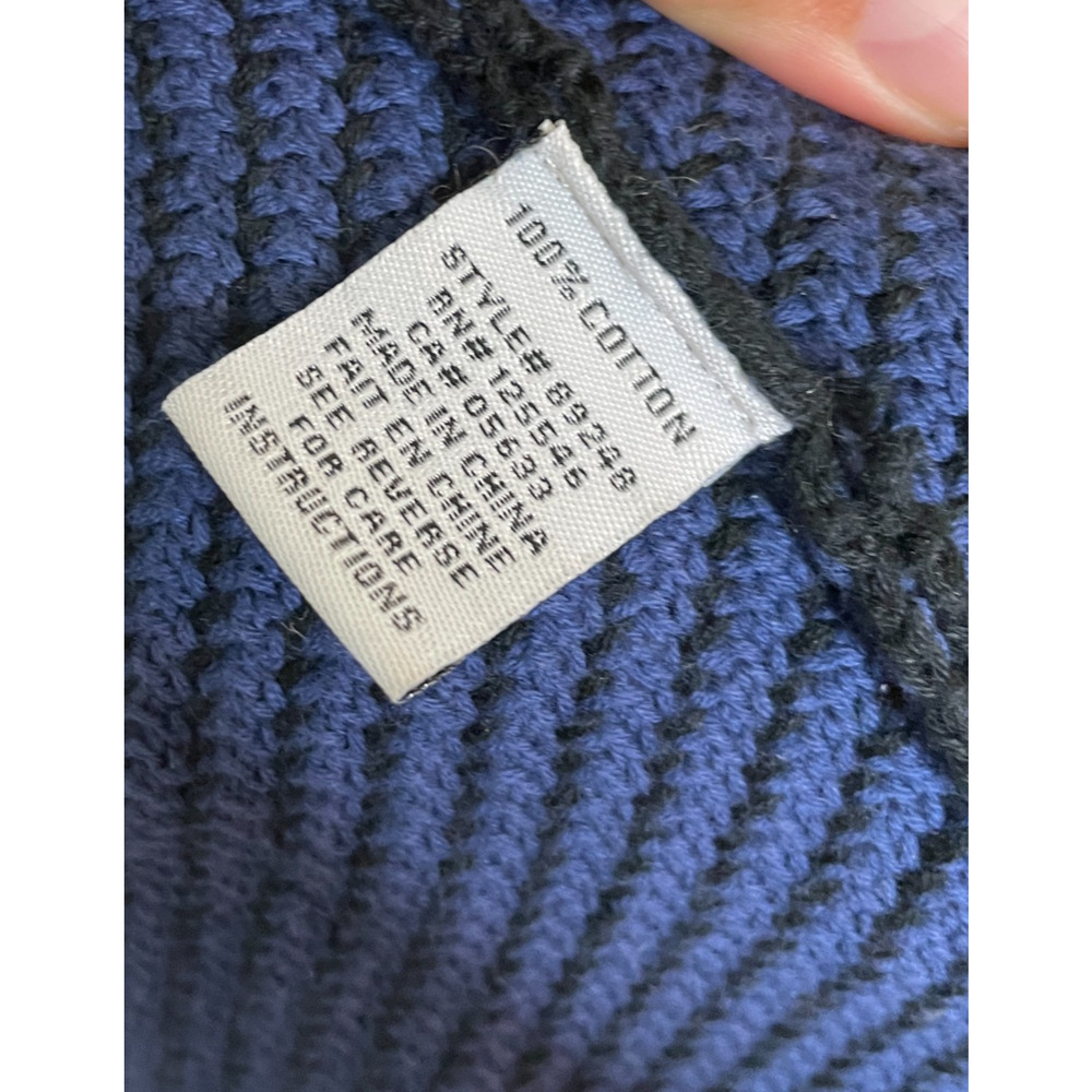 Women's Large Habitat Blue Knit Herringbone Mock Neck Lagenlook Sweater - Picture 4 of 5